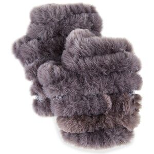 JOCELYN Mandy Faux Fur Fingerless Mittens In Purple / Grey